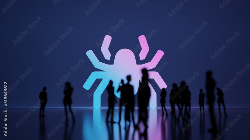 Poster 3d rendering people in front of symbol of spider on background