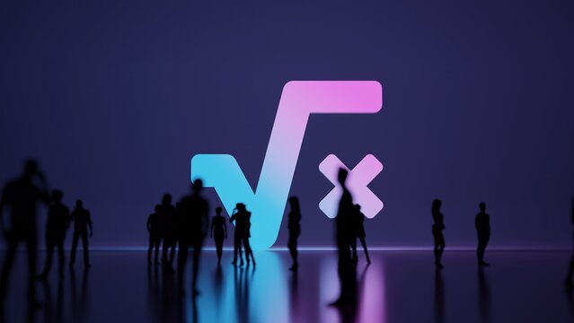 3d rendering people in front of symbol of square root on background