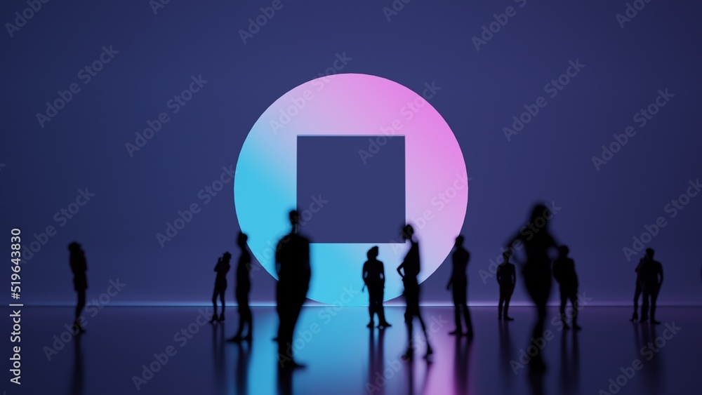 Poster 3d rendering people in front of symbol of stop on background