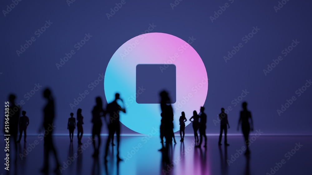 Poster 3d rendering people in front of symbol of stop circle on background