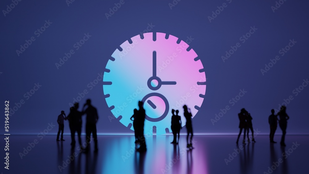 Poster 3d rendering people in front of symbol of stopwatch on background