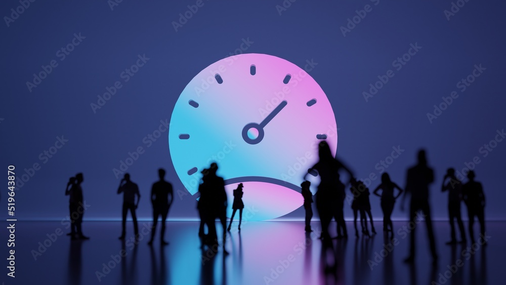 Poster 3d rendering people in front of symbol of stopwatch on background