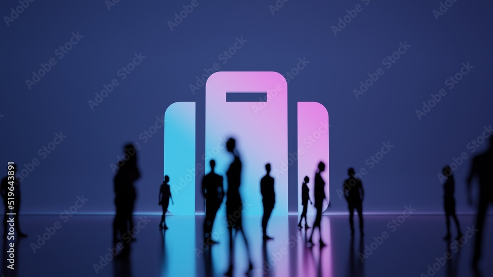 Poster 3d rendering people in front of symbol of suitcase on background