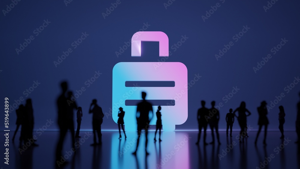 Poster 3d rendering people in front of symbol of suitcase rolling on background