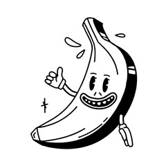 Banana is a retro cartoon character from the 30s. Vintage comic smile vector illustration