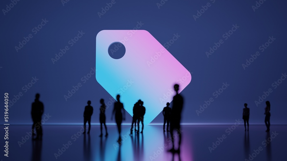 Poster 3d rendering people in front of symbol of tag on background