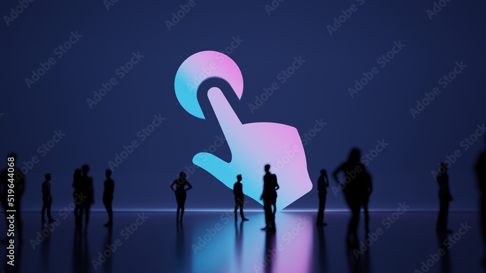 Poster 3d rendering people in front of symbol of tap on background