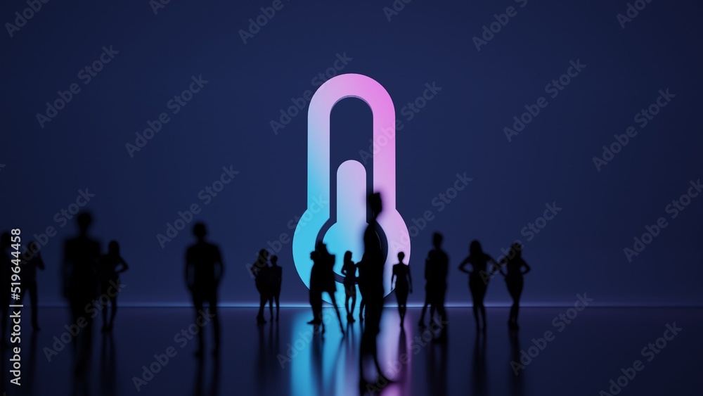Poster 3d rendering people in front of symbol of thermometer half on background