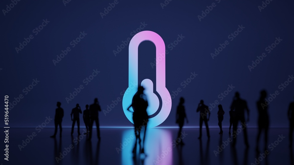 Poster 3d rendering people in front of symbol of thermometer quarter on background