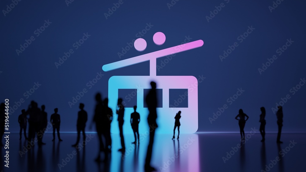 Poster 3d rendering people in front of symbol of tram on background