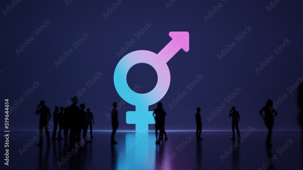 Poster 3d rendering people in front of symbol of transgender on background