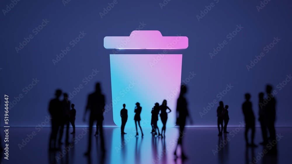 Poster 3d rendering people in front of symbol of trash on background
