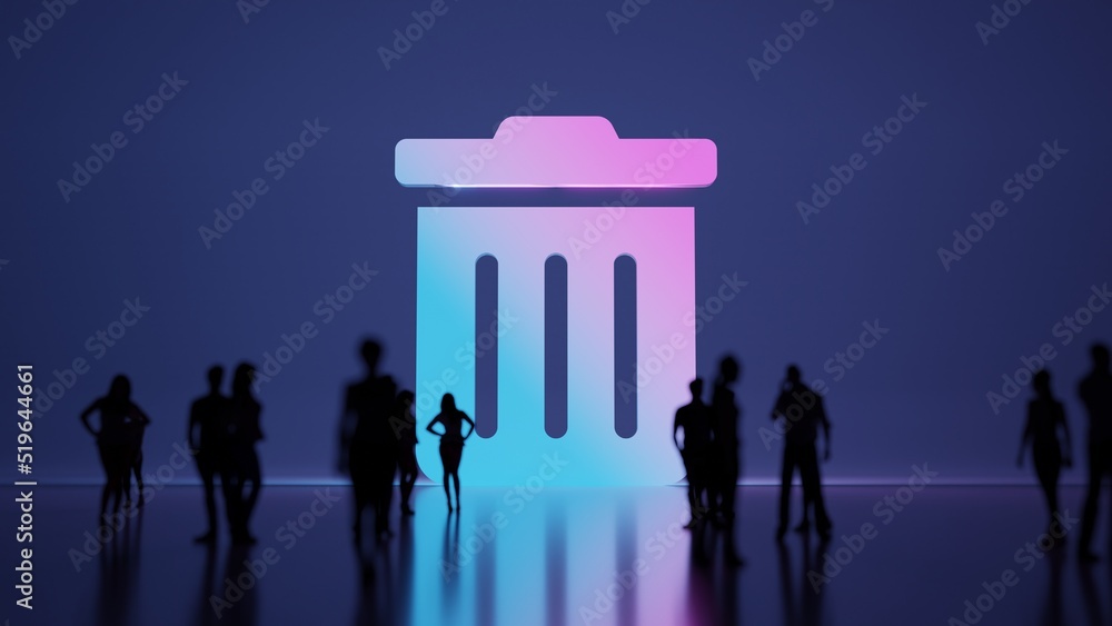 Poster 3d rendering people in front of symbol of trash alt on background