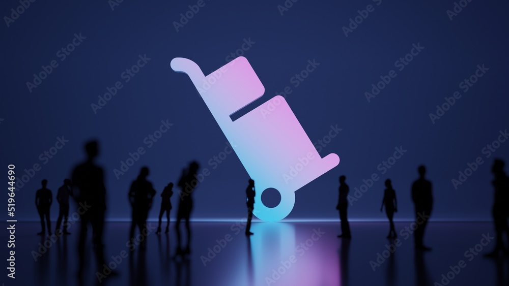 Poster 3d rendering people in front of symbol of trolley on background