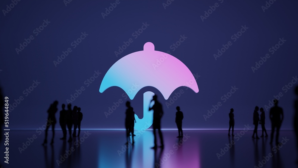 Poster 3d rendering people in front of symbol of umbrella on background