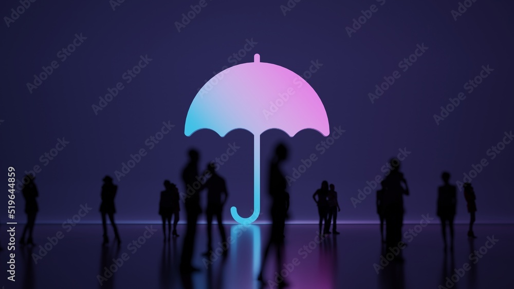 Poster 3d rendering people in front of symbol of umbrella09 on background