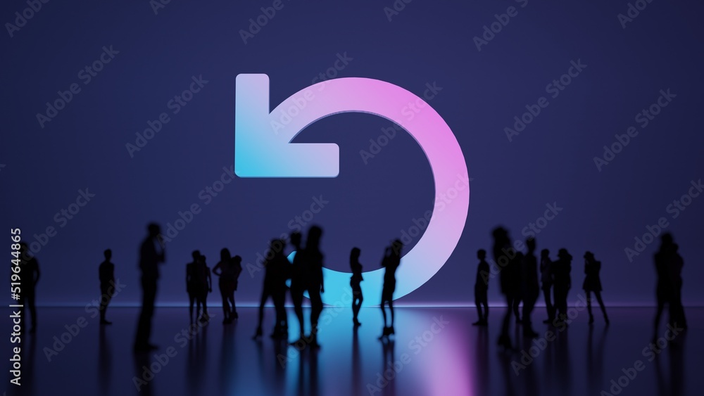 Sticker 3d rendering people in front of symbol of undo on background