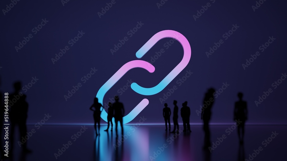 Poster 3d rendering people in front of symbol of unlink on background