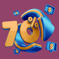 SELO CASHBACK 70% ELEMENTO 3D PARA COMPOSIÇÃO DE VAREJO E PROMOÇÃO