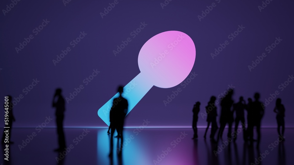 Poster 3d rendering people in front of symbol of utensil spoon on background