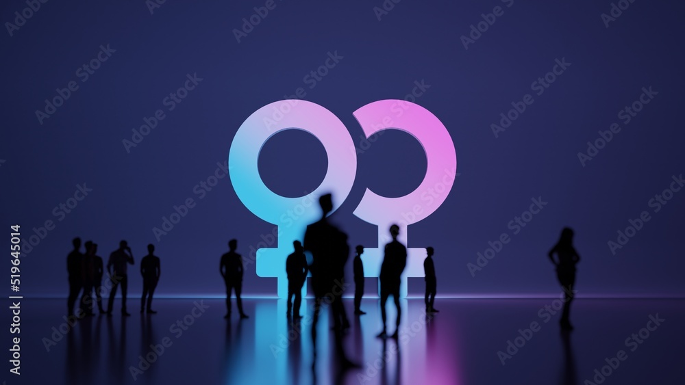 Poster 3d rendering people in front of symbol of venus double on background
