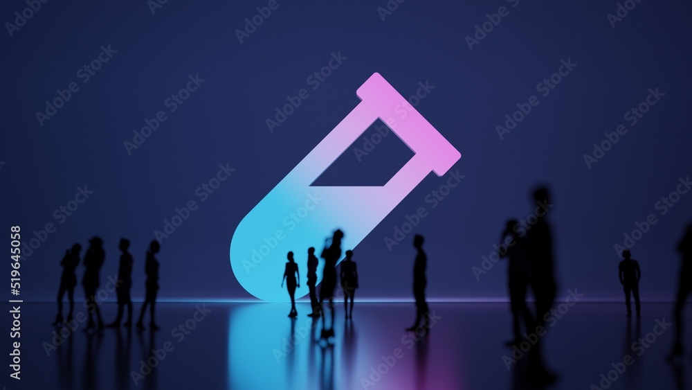 Poster 3d rendering people in front of symbol of vial on background