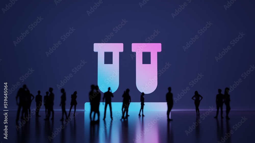 Poster 3d rendering people in front of symbol of vials on background