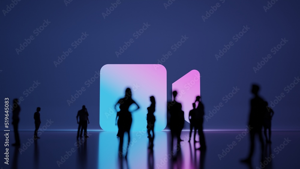 Poster 3d rendering people in front of symbol of video on background