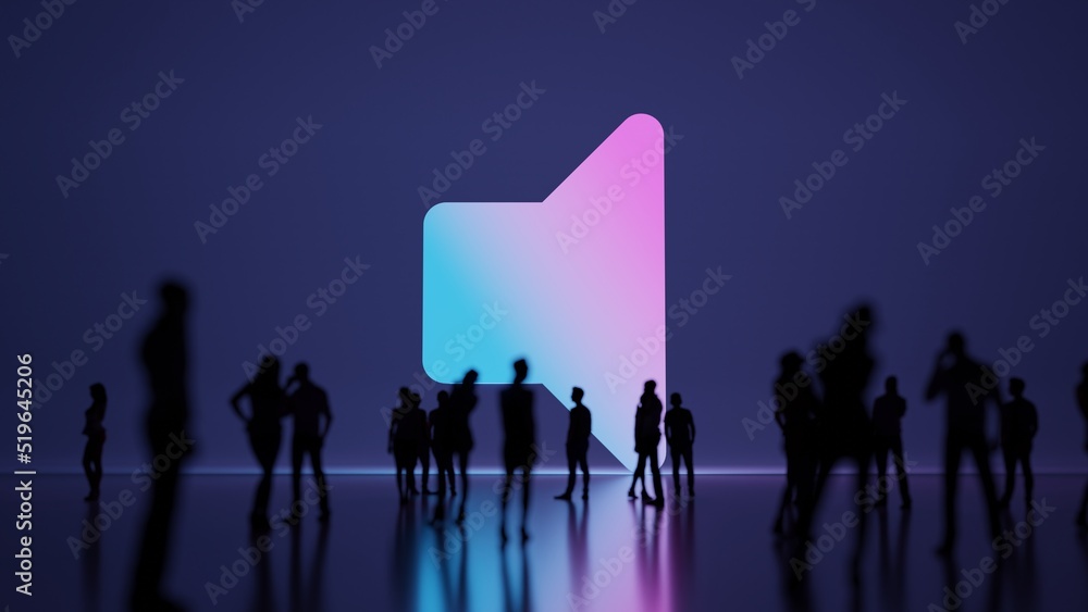 Poster 3d rendering people in front of symbol of volume off on background