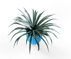 Creative abstract 3D render illustration of red jouse flower plant in pink domestic ceramic flower pot isolated on white background