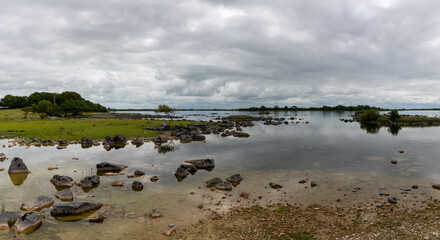 panorama landscape of the picturesque Lough Corrib lake in County Galway