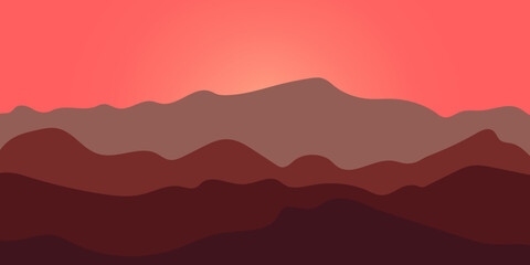 Mountain Vector Art. Sun is behind the mountains. Background for website. Poster, banner.