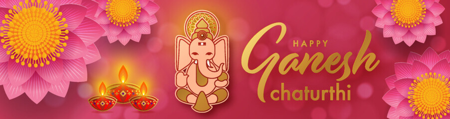Happy Ganesh Chaturthi greetings festival vector illustration design.