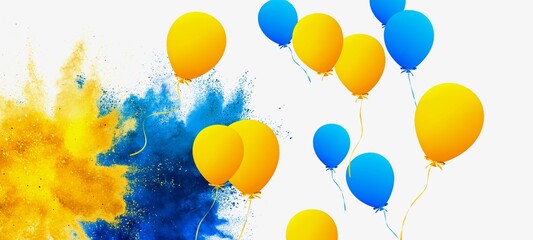 yellow and blue color splash and balloons abstract 