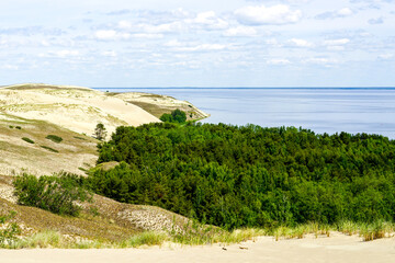 Beautiful landscape of Curonian Spit sand dunes and Baltic Sea Curonian Lagoon, Neringa, Lithuania