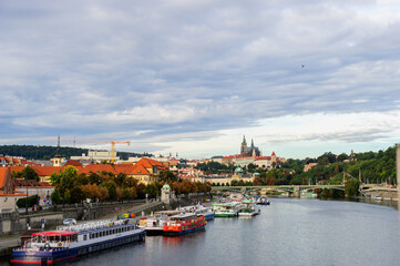 Fototapeta na wymiar River boat on Vltava, Prague, Czech Republic