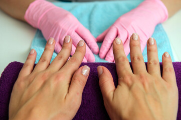 Fototapeta premium Hands spa, still in the cabin for the care of hands.