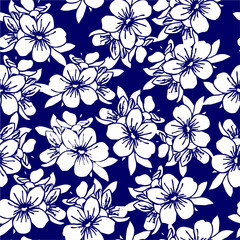 seamless floral pattern of white flowers on a dark blue background, texture, repeat pattern, design