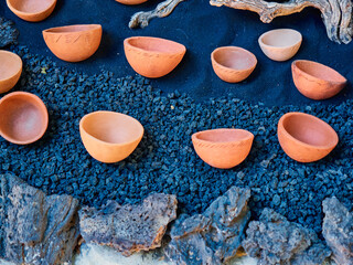 Different handmade ceramic pots for sale made in the Canary Islands