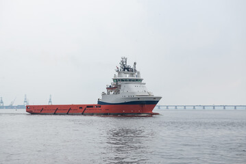 Empty cargo ship over the sea