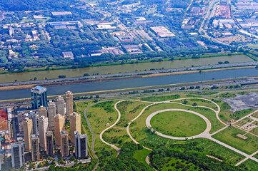 Aerial View of the Villa Lobos Park in Sao Paulo downtown. It is an alpha global city and the most...