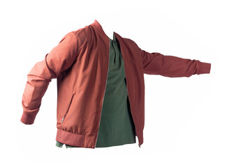 men's bomber jacket and  shirt isolated on white background. fashionable casual wear
