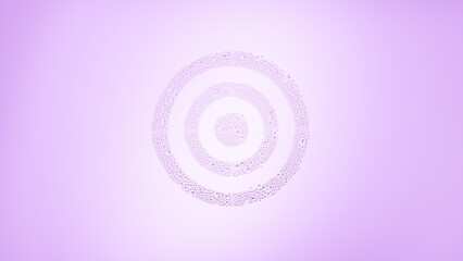 Sign target printed with purple bubbles on the glass surface on purple background | skin care concept