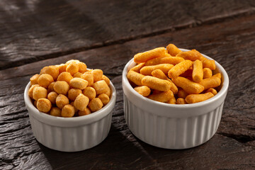 Snacks in ramekin on the table.