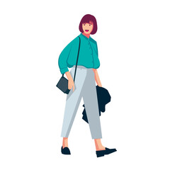 vector illustration, woman going to the office, neatly dressed, flat design,