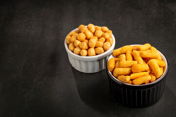 Snacks in ramekin on the table.