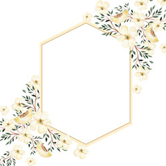 Watercolor card with yellow flowers and leaves. Illustration