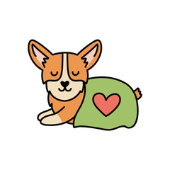 Cartoon sleeping corgi dog. Funny brown baby animal character vector illustration. 