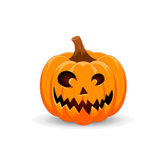 Halloween Pumpkin on white background. The main symbol of the Happy Halloween holiday. Orange spooky pumpkin with scary smile  holiday Halloween.