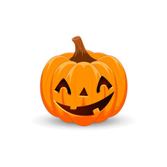 Halloween Pumpkin on white background. The main symbol of the Happy Halloween holiday. Orange spooky pumpkin with scary smile  holiday Halloween.